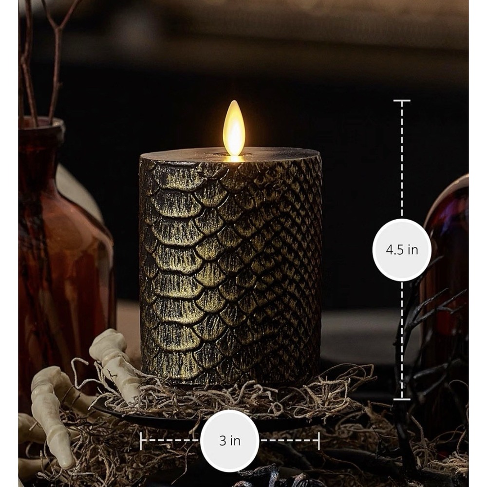 Luminara Embossed Snake Skin Pillar BLACK Hand Painted Gold NIB - Picture 7 of 7